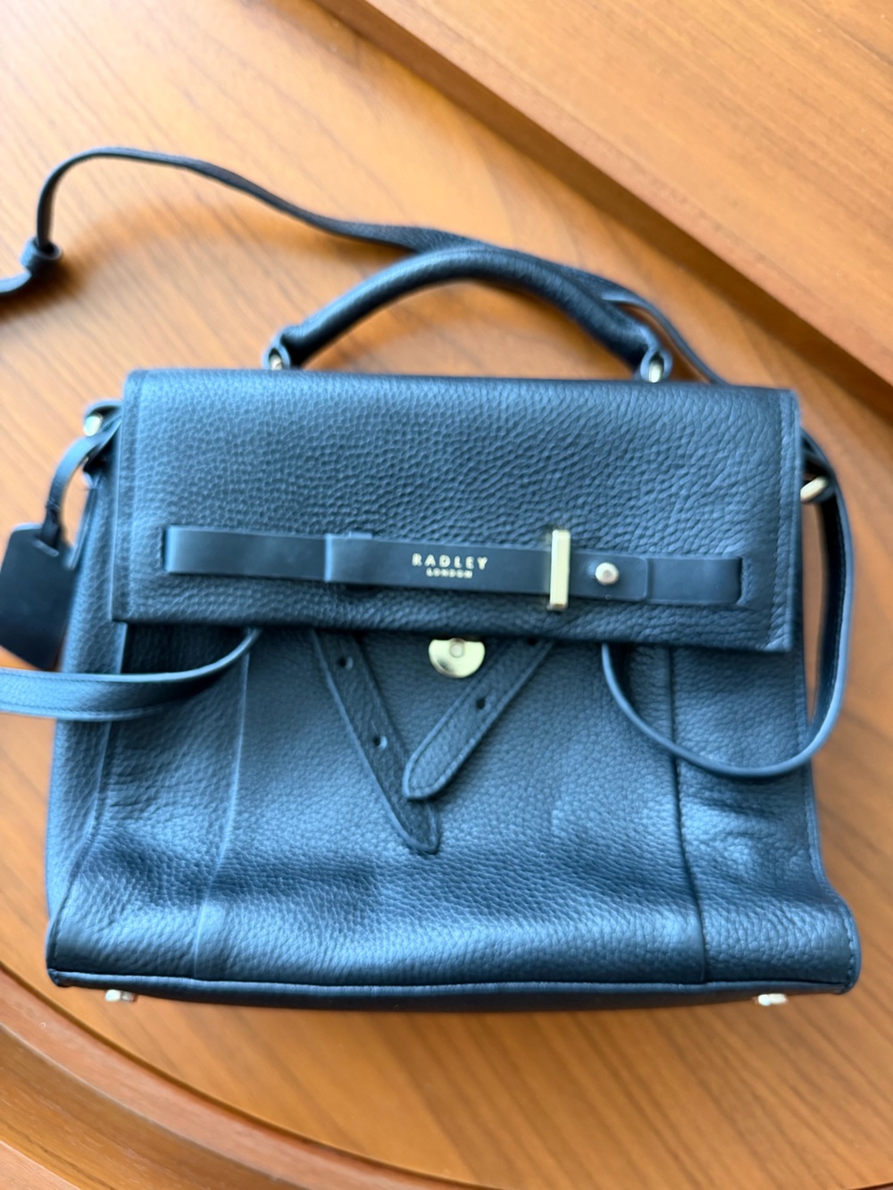 RADLEY LONDON Black Pebbled Leather Satchel with Top Handle